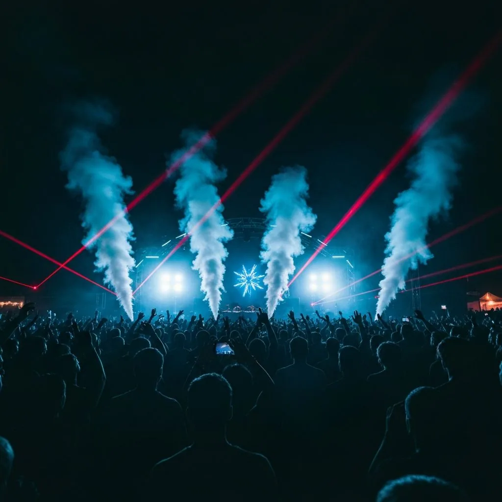 Festival crowd with red lasers