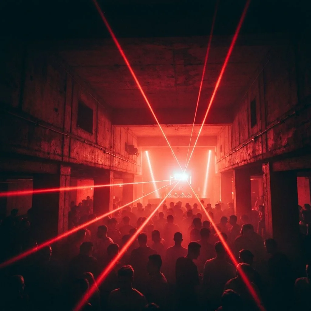 Underground techno club with strobes