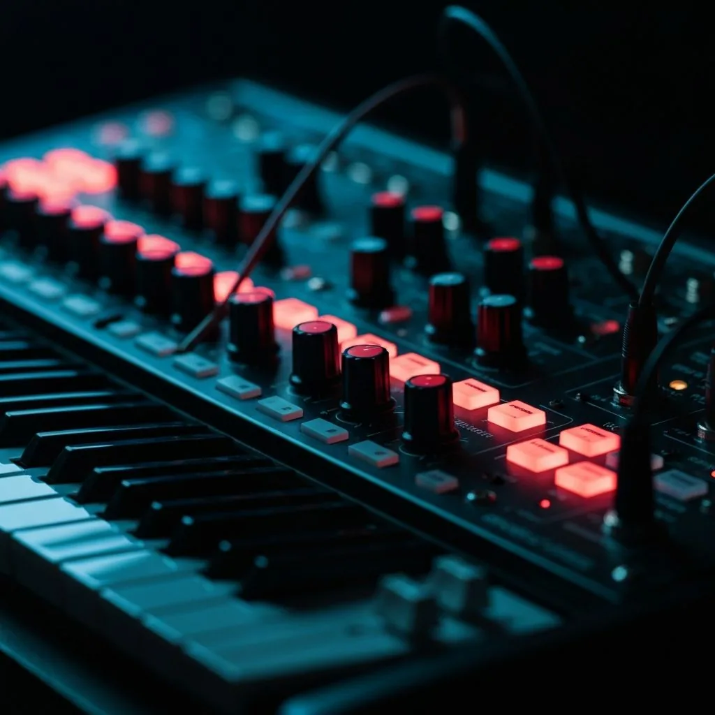 Analog synthesizer in studio